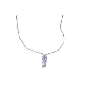 French style silver horseshoe buckle necklace with sparkling pavé zircons for women