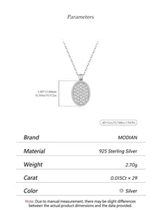Gedetailleerde specificaties en afmetingen van de 925 sterling zilveren hanger ketting.