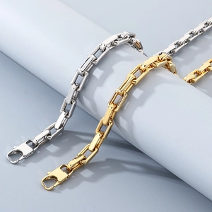 Elegant minimalist rectangular link chain bracelets in gold and silver finishes