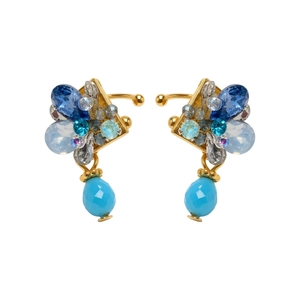 Vintage French court style blue rhinestone waterdrop ear clips for non-pierced ears