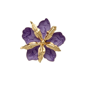 Elegante anillo de flores de esmalte dorado y púrpura vintage con diseño artístico exagerado