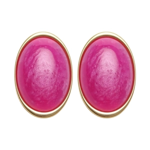 Elegant oval resin stud earrings with silver pins in bright pink and gold