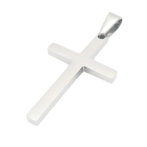 Minimalist polished stainless steel cross pendant necklace for men and women