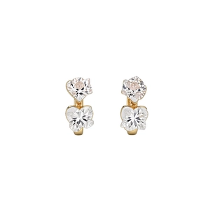 Elegant Korean style heart butterfly faceted glass C-shaped hoop earrings in gold finish