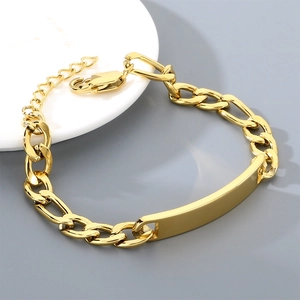Detailed view of a minimalist gold-plated titanium steel curb chain ID bracelet