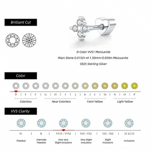 Σκουλαρίκι Moissanite από ασήμι 925 με σχέδιο τετράφυλλο τριφύλλι
