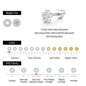 S925 Sterling Silber Blume Moissanit Ohrstecker mit Herz-Schraubverschluss