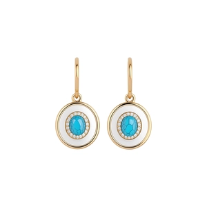 Elegante 18 Karat vergoldete Perlmutt-Zirkonia-Ohrringe mit türkisfarbenem Stein