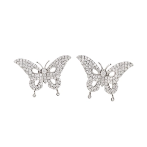 Sparkling silver butterfly ear clips with cubic zirconia, stylish non-pierced jewelry