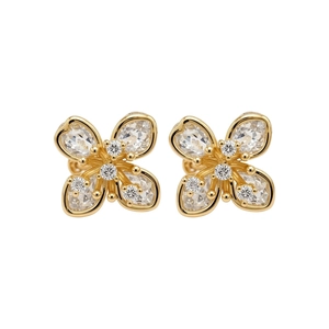 Elegante 18 Karat vergoldete Blumenohrstecker mit funkelndem klarem Zirkonia-Stein