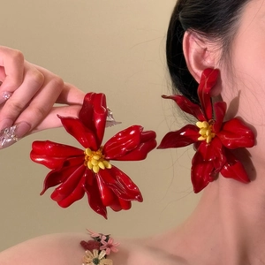 Acrylic Flower Stud Earrings With Silver Earring Post Sweet Floral Vacation Style Large Flower Earrings For Women Jewelry
