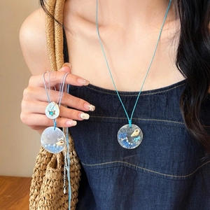 Zomer Strand Vakantie Schelp Conch Hanger Halsketting Voor Vrouwen Blauw Wastouw Gevlochten Hars Marine Stijl Sieraden Cadeau
