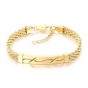 Bracelet élégant pour homme en acier inoxydable doré avec chaîne tressée et plaque
