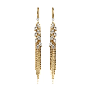 Elegant 18K gold plated wheat ear dangle earrings with sparkling cubic zirconia tassels