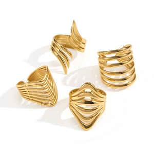 Collection of gold geometric linear stainless steel rings for women minimalist jewelry