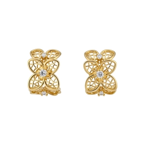 Elegantes pendientes de flores huecas en forma de C dorados con circonitas brillantes