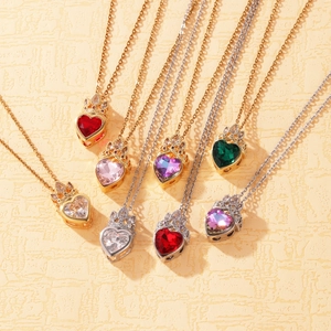 Roestvrijstalen Ketting Met Koperen Hart-Kroonhanger Voor Dames 18K Verguld Elegante Strass Sieraden Cadeau