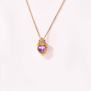 Elegante 18K vergulde roestvrijstalen ketting met hartvormige paarse kristal