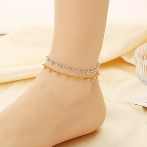 Bracelet De Cheville Pour Femmes En Acier Inoxydable Petites Perles Pendentif Géométrique Style Minimaliste Français