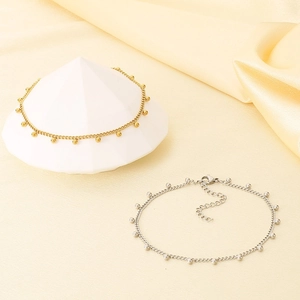 Bracelets de cheville en acier inoxydable avec petites billes rondes en or et argent