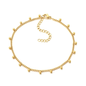 Bracelet de cheville élégant en acier inoxydable plaqué or 18k avec petites billes