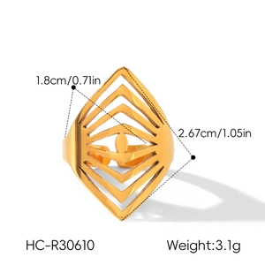Gold geometric stainless steel hollow ring dimensions 2.67cm by 1.8cm and weight 3.1g