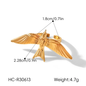 Detailed view of the stainless steel bird ring showing 1.8cm and 2.28cm product dimensions