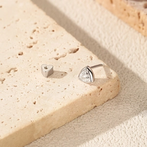 Triangle moissanite stud earring in S925 sterling silver with heart screw back