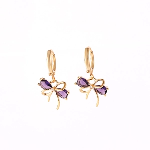 Elegant gold-plated hoop earrings with purple zircon butterfly bow pendants