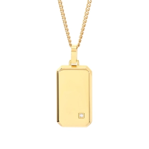 Collar de placa militar minimalista de acero inoxidable dorado para hombre con diamante CZ