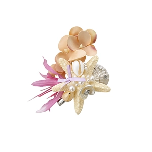 Bohemian seaside beach hair clip with seashells, fabric flowers and elegant pearl decoration