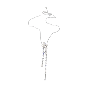 French style zircon and pearl pendant necklace on plain white background