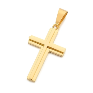 Minimalist gold-plated titanium steel double-layered cross necklace pendant for men