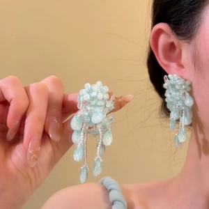 Boucles d'Oreilles Clous Fleur en Verre Goutte d'Eau Avec Tige en Argent pour Femmes Bijoux Exquis