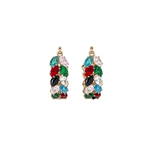 Luxury gold-plated huggie hoop earrings featuring colorful marquise-cut zircon stones