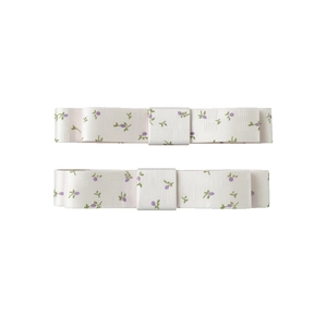 Pair of minimalist fabric floral print bow hair clips in a sweet elegant style