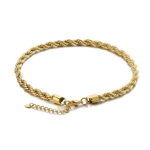 Bracciale classico a catena di corda in acciaio inossidabile dorato con chiusura regolabile
