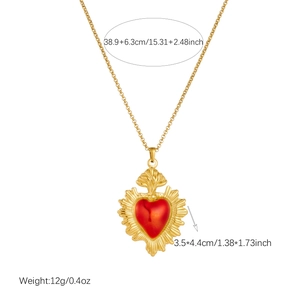 Collana a cuore placcata oro in acciaio inossidabile con specifiche di misura dettagliate