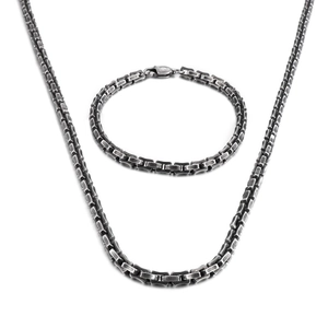 Vintage style men's 5mm stainless steel bamboo link chain necklace and bracelet set