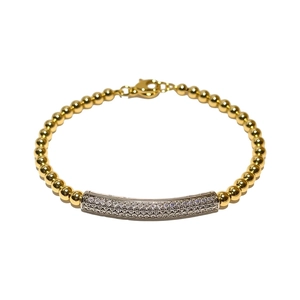 Elegant gold bead bracelet with sparkling zircon-encrusted bar for women.