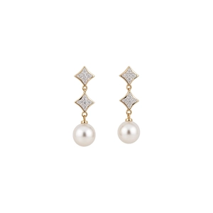 Elegant 18K gold plated starburst earrings with sparkling cubic zirconia and pearl drops.