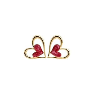 Elegantes pendientes de botón con forma de corazón dorado y esmalte rojo de estilo coreano.