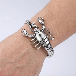 Polished silver scorpion men bracelet crafted in durable stainless steel punk style
