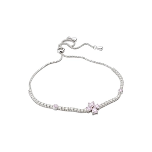Sparkling silver zircon flower bracelet with pink crystals and adjustable sliding box chain