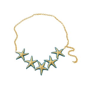 Elegant gold chain necklace with blue enamel starfish charms for beach vacation style