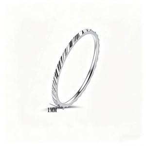 Detailed view of a minimalist 1mm silver stainless steel ring with textured design