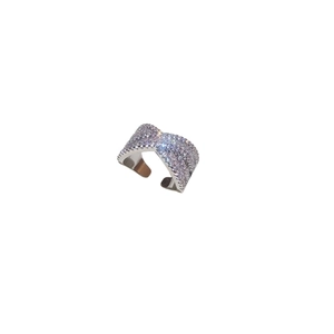 Elegant silver criss-cross X-shaped ring micro-paved with sparkling white zircons