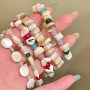 Pulsera de Cuentas de Concha Geométrica Irregular de Dopamina para Mujer Hecha a Mano Colorida Vacaciones Moda Estilo Resort Joyería Regalo