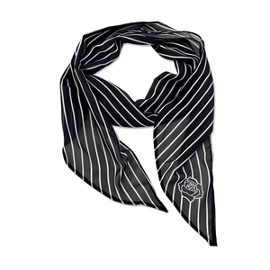 Minimalist black and white striped neck scarf with rose motif for women