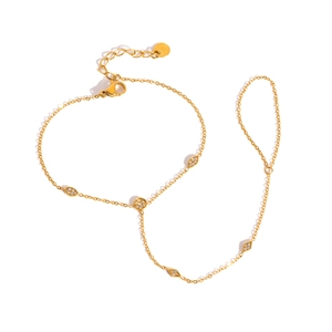 Bracelet de main élégant en acier inoxydable plaqué or 18 carats avec cristaux brillants